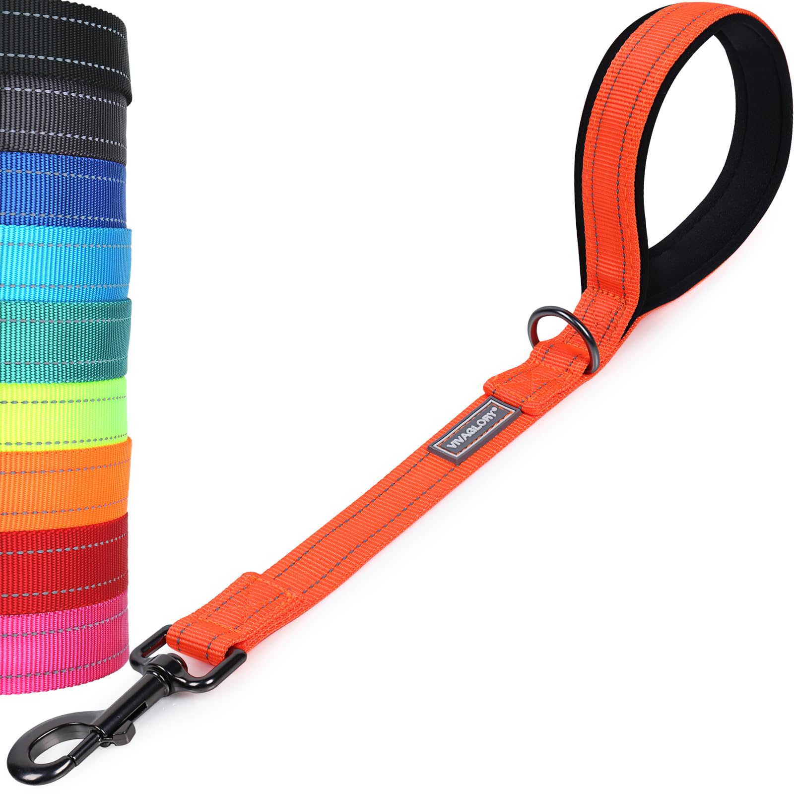 VIVAGLORY Short Dog Lead Closerok Traffic Leash for Dog with Soft Padded Handle for Training & Walking, 46cm, Orange