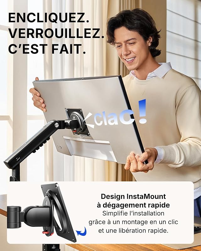 Bras Écran PC 13-32'', Support Moniteur Robuste sans Affaissement