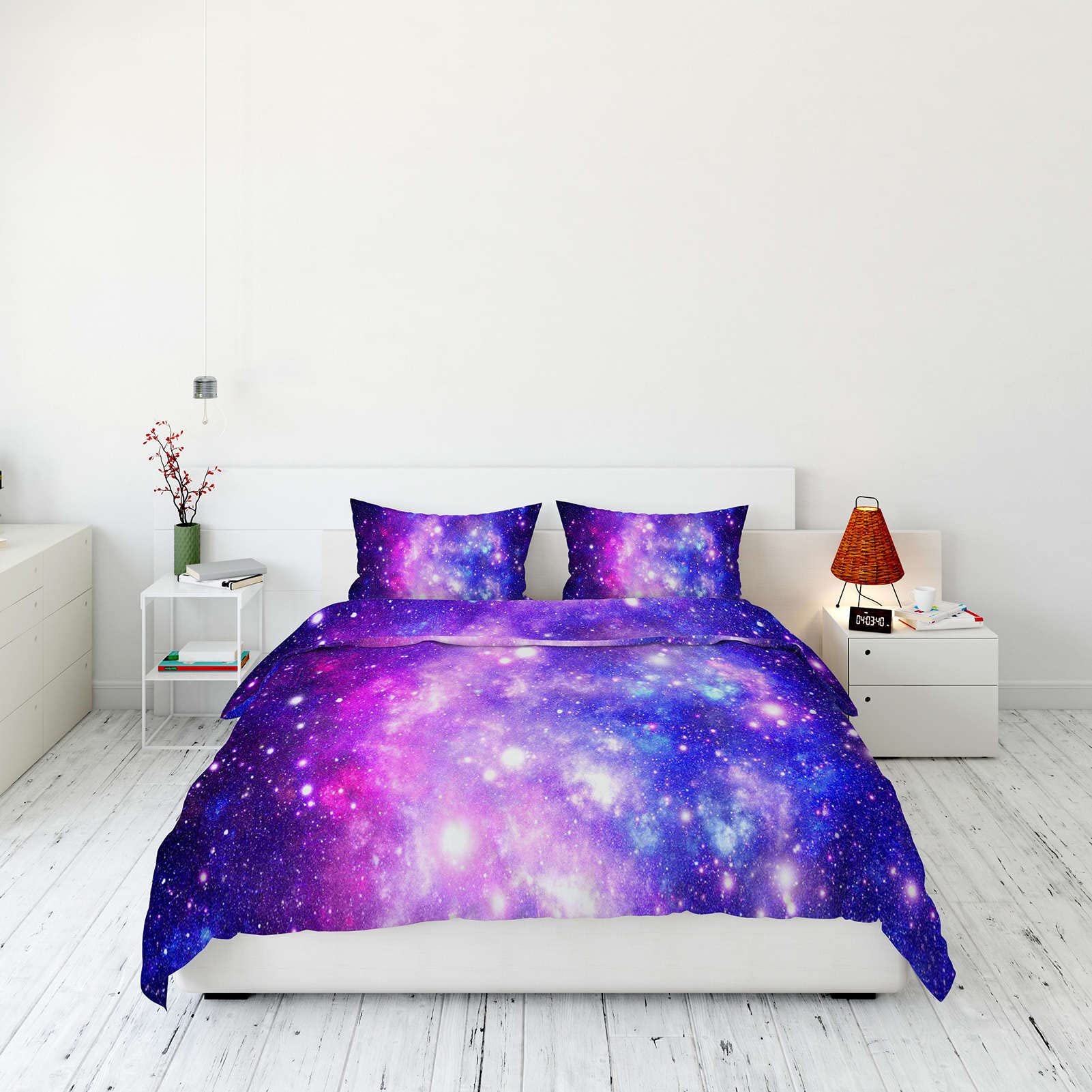 YUANZU Universe Bedding Set King for Kids Boys Girls Space Duvet Cover Set 3 Pieces Galaxy Stars Nebula Starry Sky Printed Soft Microfiber Quilt Cover with Zipper Closure (230 x 220 cm & 2Pillowcase)