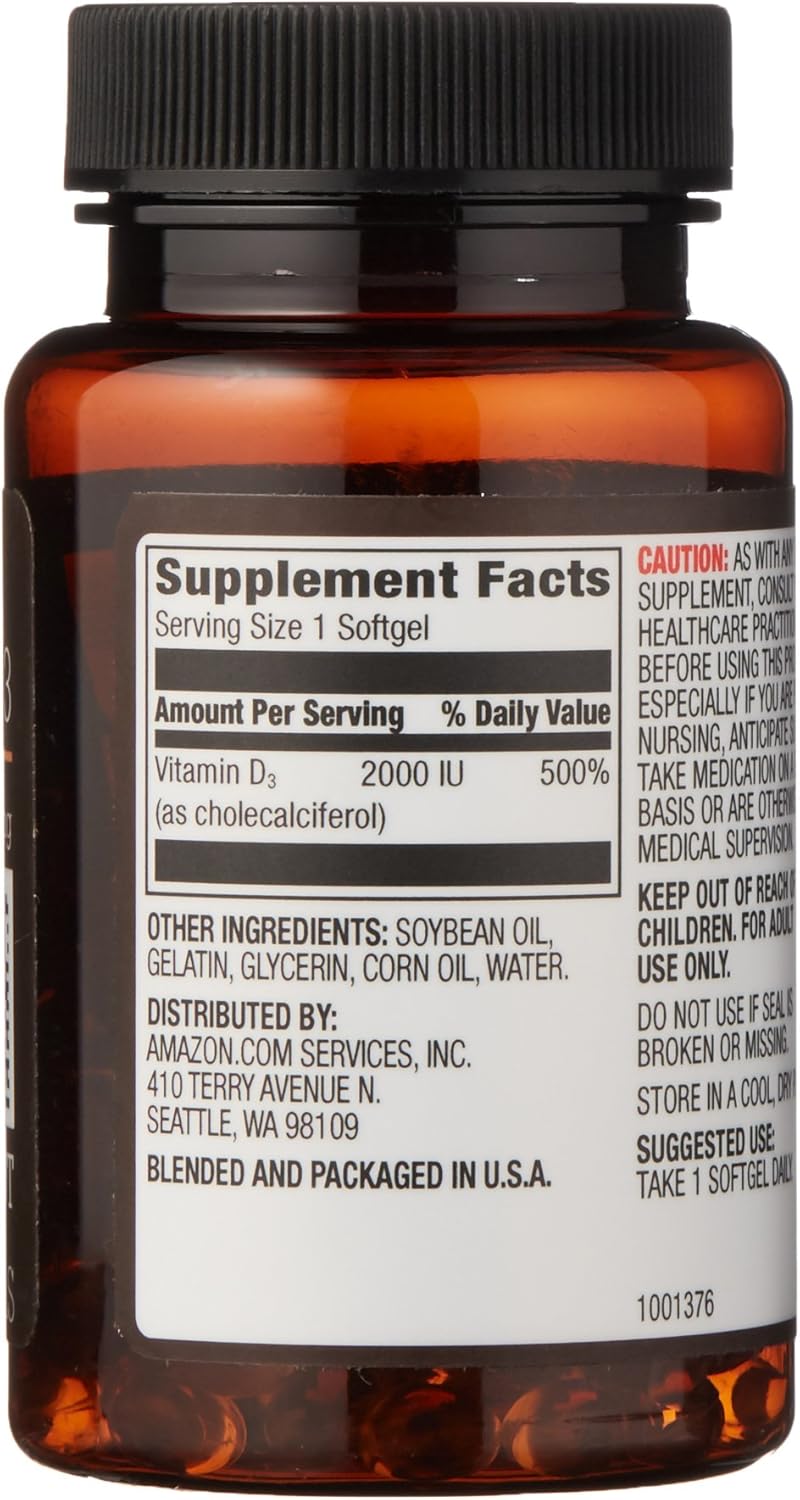 Amazon Elements Vitamin D3, 5000 IU, 180 Softgels, 6 Month Supply