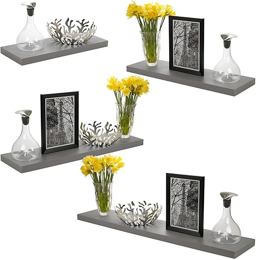 UrbnLiving 2 x 80cm Grey Wooden Floating Wall Mount Shelves Display