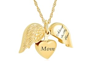 shajwo Cremation Jewelry Angel Wing Heart Urn Necklaces for Ashes Memorial Keepsake Pendant for Women Men