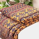 VANJOROY Boho Throw Blanket Couch Chair Cover, 100% Cotton Southwest Aztec Home Decor Throw - Reversible All Season Blanket for Bed Sofa Tapestry Outdoor Travel Camping. 71″×91″
