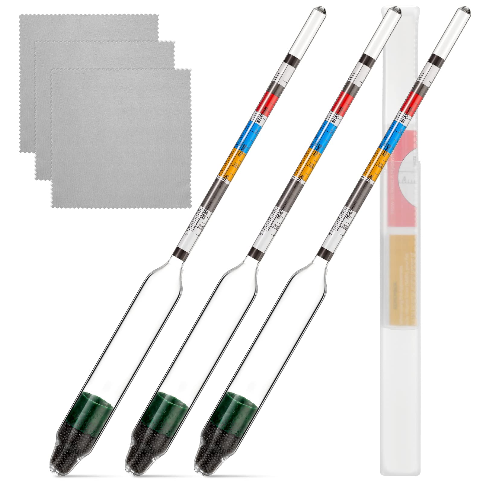 Photo 1 of 3 Packs Triple Scale Hydrometer with Cleaning Cloth for Wine Beer Mead Kombucha Brewer Elite Hydrometer Alcohol Measuring Tools Brewing Supplies Distilling Equipment for Home Tester