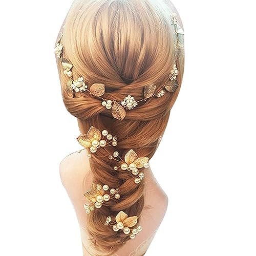 Amazon ウェディング 花嫁 髪 飾り ライン ストーン ゴールドリーフ