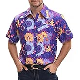 Mens 70s Disco Hip Hop Shirts Casual Button Down Paisley Floral Vintage Short Sleeve Large Collar Shirt