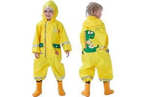 FEWLBY Toddler Rain Suit Boys Girls One Piece Raincoat Cartoon Waterproof Coverall Kids Rainwear S-XXL Size