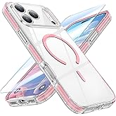 MATEPROX Magnetic Clear Compatible with iPhone 17 Pro Max Case[2025],[Compatible with MagSafe][Never Yellowing] Anti Slip Military Protective Bumpers Cover 6.9" with Screen Protector-Pink