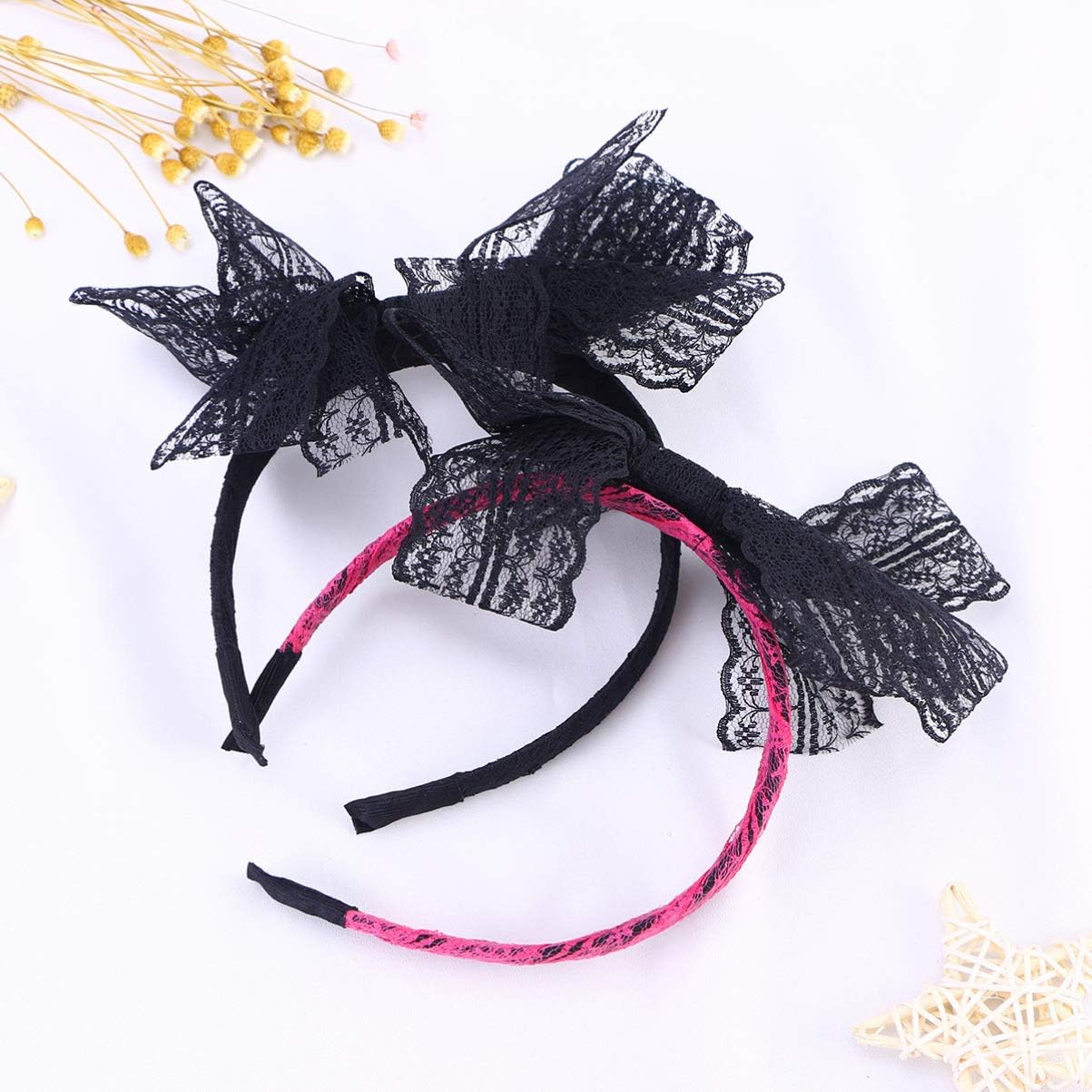 Frcolor Lace Bow Headband, 80's Party Lace Hair Band 80s Costumes Accessories, 2Pcs, As Shown, 2 Count (Pack of 1) - Image 5