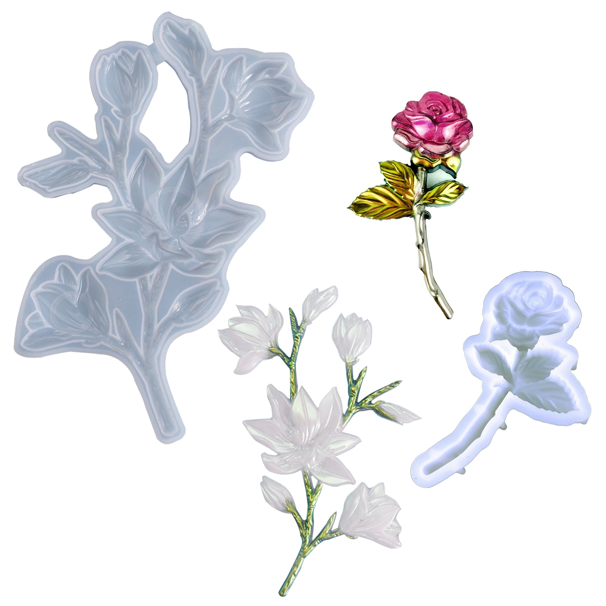 Attuslla 2 PCS Rose Flower Silicone Molds, 3D Floral Resin Molds, Flower Handmade Craft Molds for Cake Decoration, Chocolate, Soap Wax Making Crafting Projects