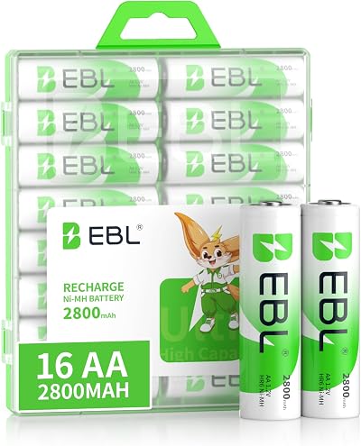 EBL 2800mAh AA Ni-MH Rechargeable Batteries with Storage Case (16 Pack)