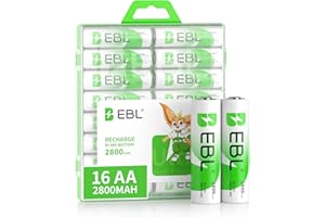 EBL AA Rechargeable Batteries 2800mAh Ready2Charge Quality AA Batteries - 16 Counts