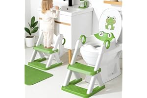 COOSEYA Frog Potty Training Seat, Upgrade 2 in 1 Toddler Toilet Seat,Waterproof Soft Mat Non-Slip Step Stool,Green