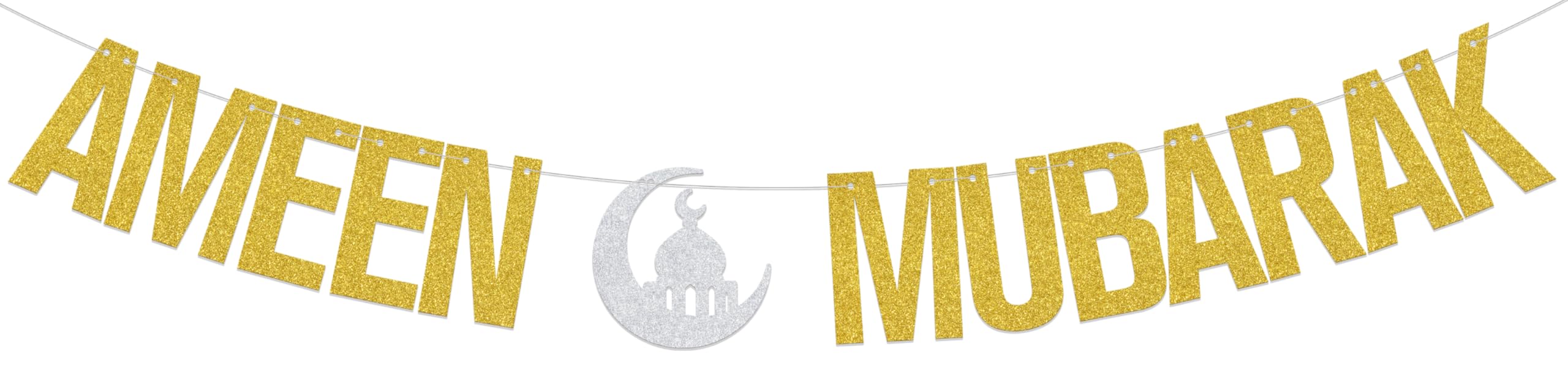 ZCXVC Ameen Mubarak Banner Eid Mubarak Decorations Ramadan Mubarak Party Supplies Gold Glitter