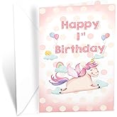 Prime Greetings First (1st) Birthday Card, Made in America, Eco-Friendly, Thick Card Stock with Premium Envelope 5in x 7.75in, Packaged in Protective Mailer