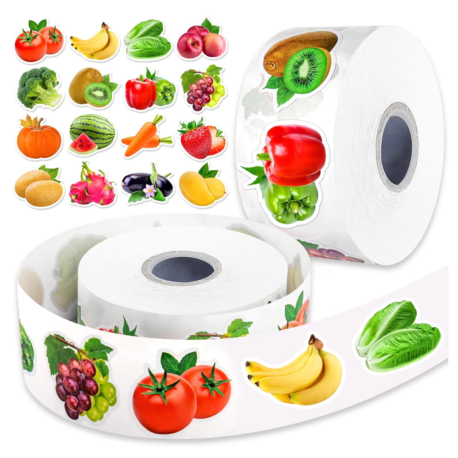 Photo 1 of 1200Pcs Fruit Vegetable Stickers, Cute 16 Styles Food Stickers for Kids, Colorful Waterproof Vegetable Sticker for Kids Teachers Classroom Rewards, Scrapbooking, DIY Crafts(2 Rolls)