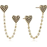 FETTERO Gold Chain Earrings for Women Double Piercing Earrings 14K Gold Plated Trendy Dainty Hypoallergenic Studs CZ Heart Earrings for Sensitive Ears Drop Dangle Earrings for Women Jewelry