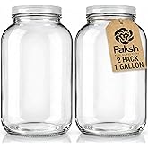 Paksh Novelty 1 Gallon Glass Jar with Lid, Wide Mouth Sun Tea Jar, 2 Pack | Large glass jar with lid, gallon mason jar, airtight, BPA-free, dishwasher safe, wide mouth for fermenting, canning, kombucha