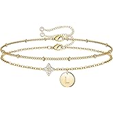 M MOOHAM Valentines Gifts for Her Teen Girls - Dainty Four Leaf Clover Bracelet for Women Trendy Personalized Initial Bracelet for Teen Girls Jewelry Valentines Gifts for Women