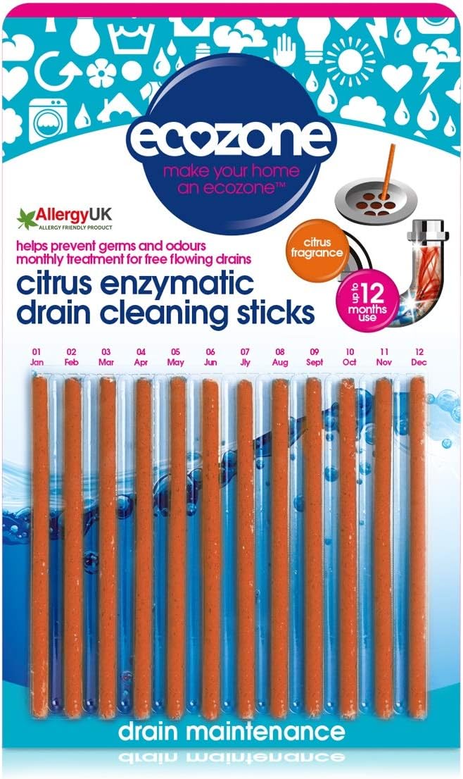 EcoZone Drain Cleaning Sticks, Enzymatic Pipe Unblocker, Prevents Plug Hole Obstructions & Keeps Water Flowing Freely