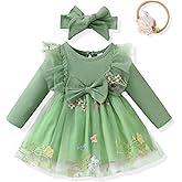 Renotemy Baby Girl Flower Dress Fall Winter, Tutu Tulle Princess Wedding Birthday Party Dresses for Newborn Girls 0-18 Months