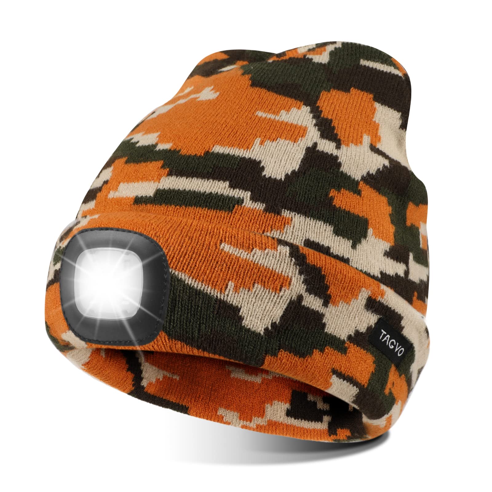 TAGVO Unisex Beanie with The Light, USB Rechargeable LED Headlamp Cap, Hands Free Headlamp Flashlight Hat, Winter Warm Knitted Night Lighted Hat, Gifts for Dad Father Husband