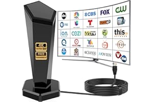 QGCLEARSO 2025 TV Antenna Indoor,450+ Mile Range Digital Antenna for Smart TV,360°&Long Range Reception HDTV Antenna for Local Channels with Strong Magnetic Base Support 8K 4K 1080p All TVs 10FT Coax Cable