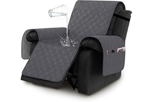 H.VERSAILTEX 100% Waterproof Recliner Chair Covers, Recliner Covers Non-Slip Stay in Place, Thick Cover for Recliner Chair with Pocket, Dog Couch Cover Protector Washable(Grey, 23")