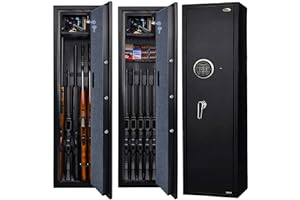 Langger V Gun Safe for Rifle, Upgraded Quick Access 5-6 Gun Large Rifle Gun Security Cabinet for Rifle Shotgun Firearms with/without Optics with Pistol Lock Box, Removable Storage Shelf BLACK