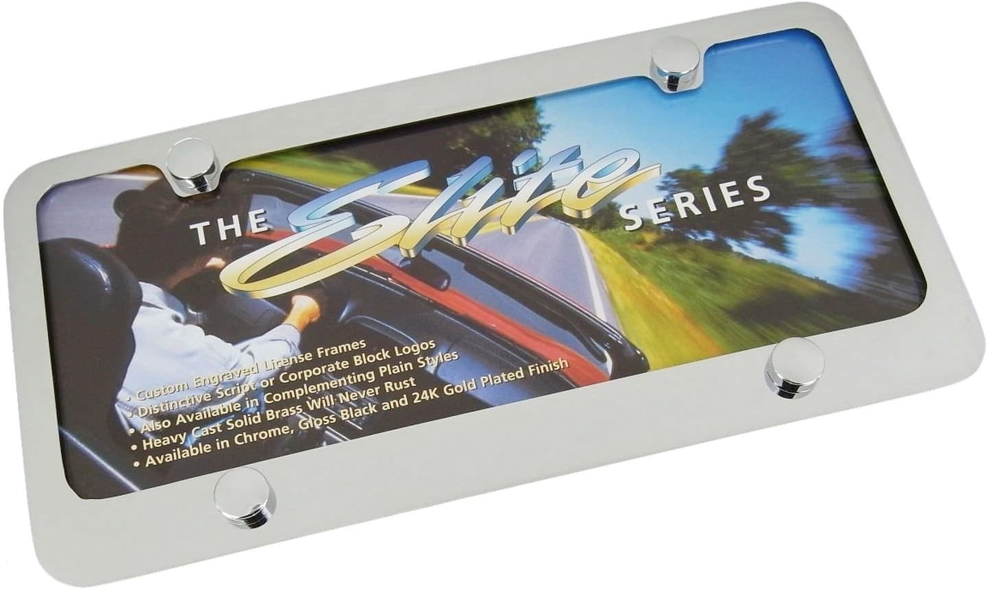 Solid Plain Chrome Brass Slim License Plate Frame 4 Holes