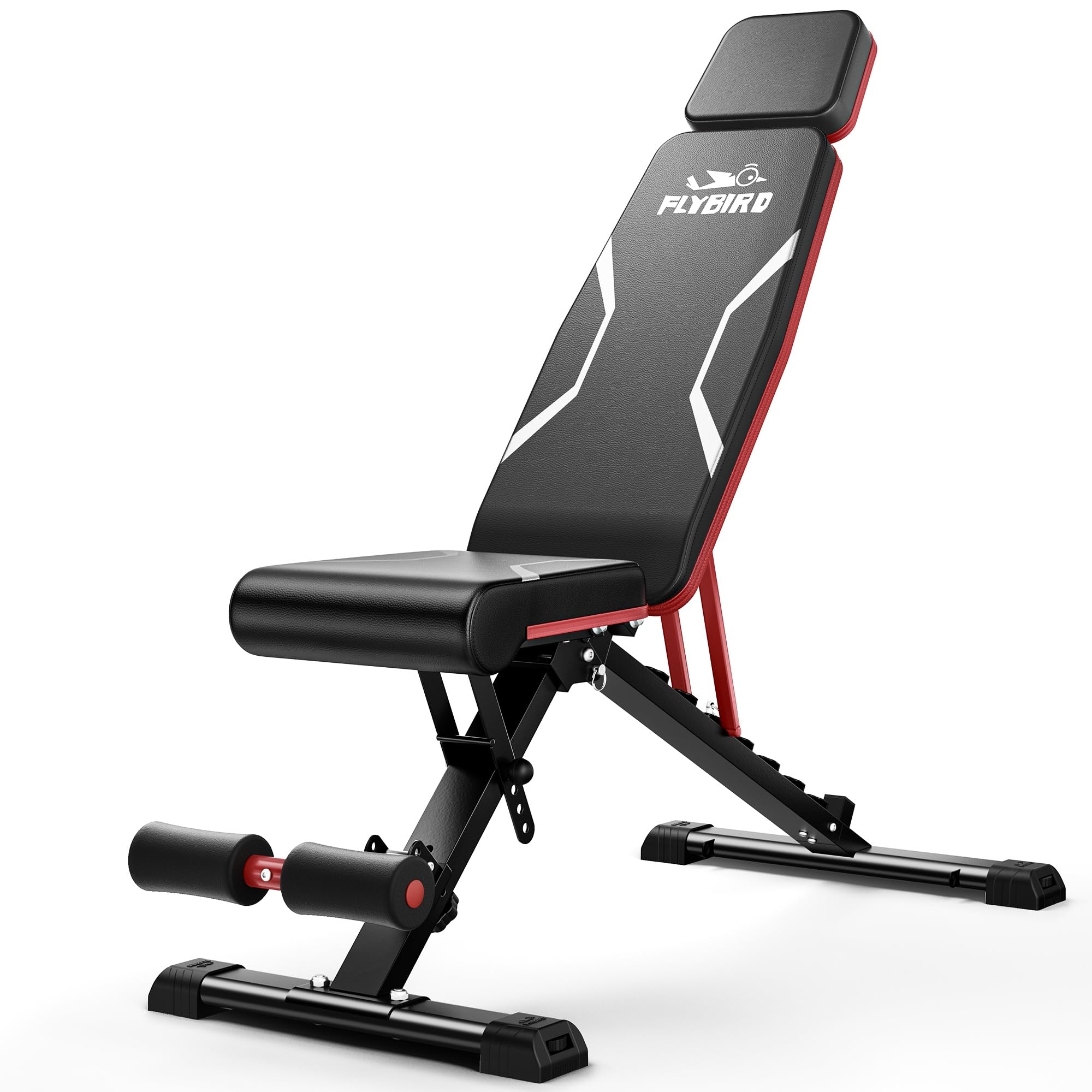 FLYBIRD Adjustable Weight Bench Fits up to 6'5'', 750LBS Capacity for Full Body Workout, 27LBS Sturdy Foldable Bench Press for Home Gym, 5X Stable Lifting Bench Incline Decline Flat Dumbbell Exercise