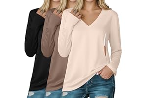 Huukeay 3 Pack Women's Long Sleeve Nursing Tops, Breastfeeding Hidden Zippers Shirts V Neck Maternity Pregnancy Tees Clothes