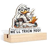 CTYNU Funny Duck Desk Decor Sign, You Don't Have to Be Crazy to Work Here We'll Train You Duck Shaped Wood Sign Plaque with Wooden Stand for Home Office Desk Decor, Funny Work Humor Gift