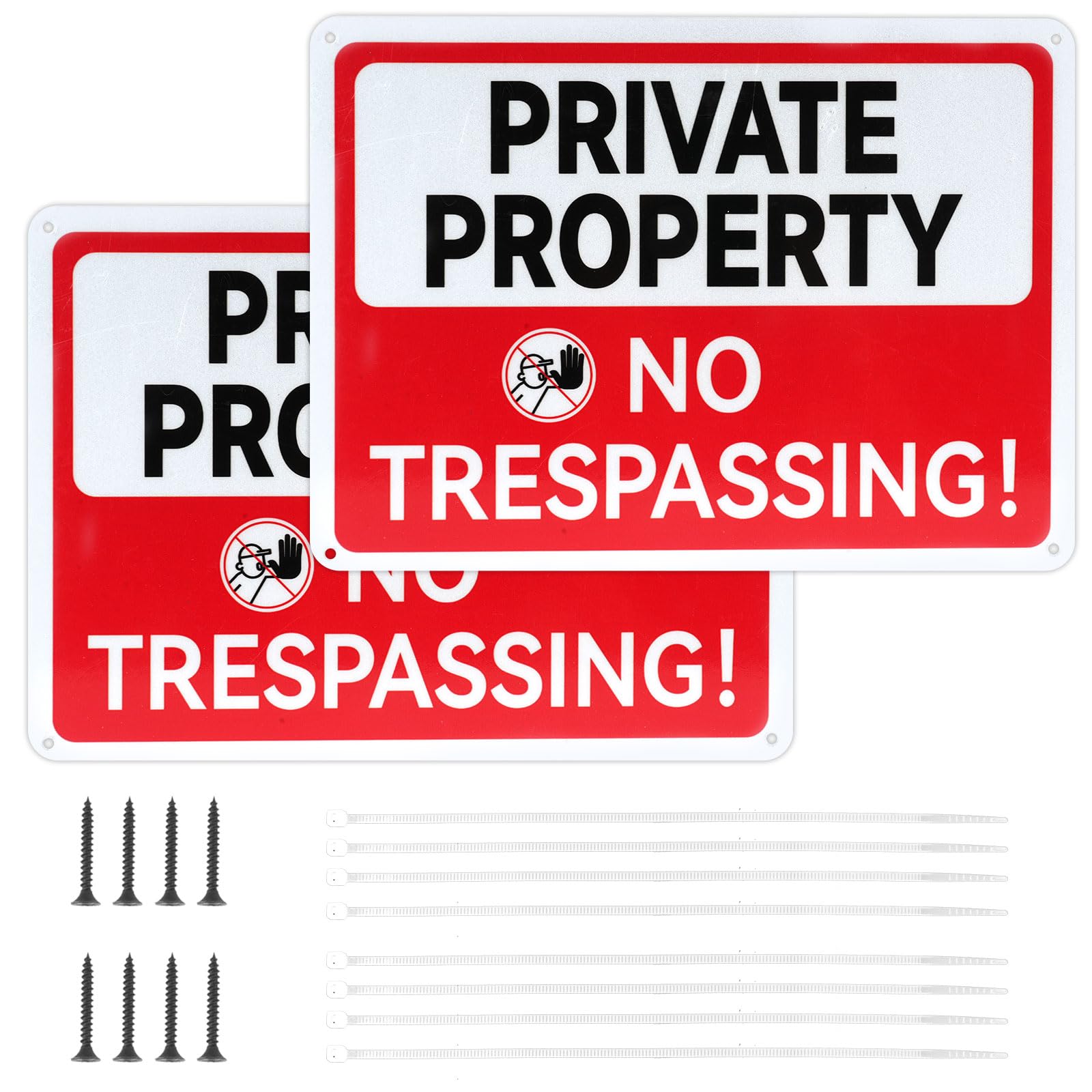 2 Pack Private Property No Trespassing Signs, 10"x 7" Private Property Signs Outdoor No Trespassing, Reflective Aluminum Sign with Screws and Zip Ties Indoor and Outdoor Use