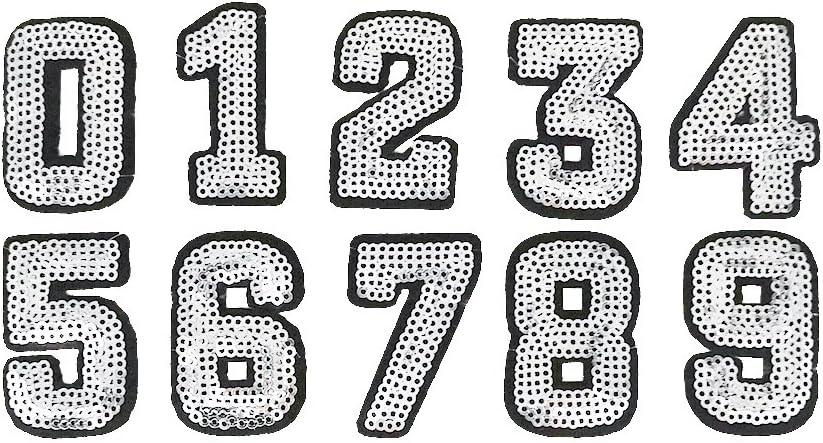 Dandan DIY Sequins Number 0-9 Embroidered Patch Sew On/Iron On Patch Applique Clothes Dress Plant Hat Jeans Sewing Flowers Applique DIY Accessory (Sequin Number 0-9)