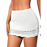 Milumia Women's Crochet Beach Mini Skirt Knit Scallop Hem Cut Out Bikini Swimsuit Cover Up Skirts