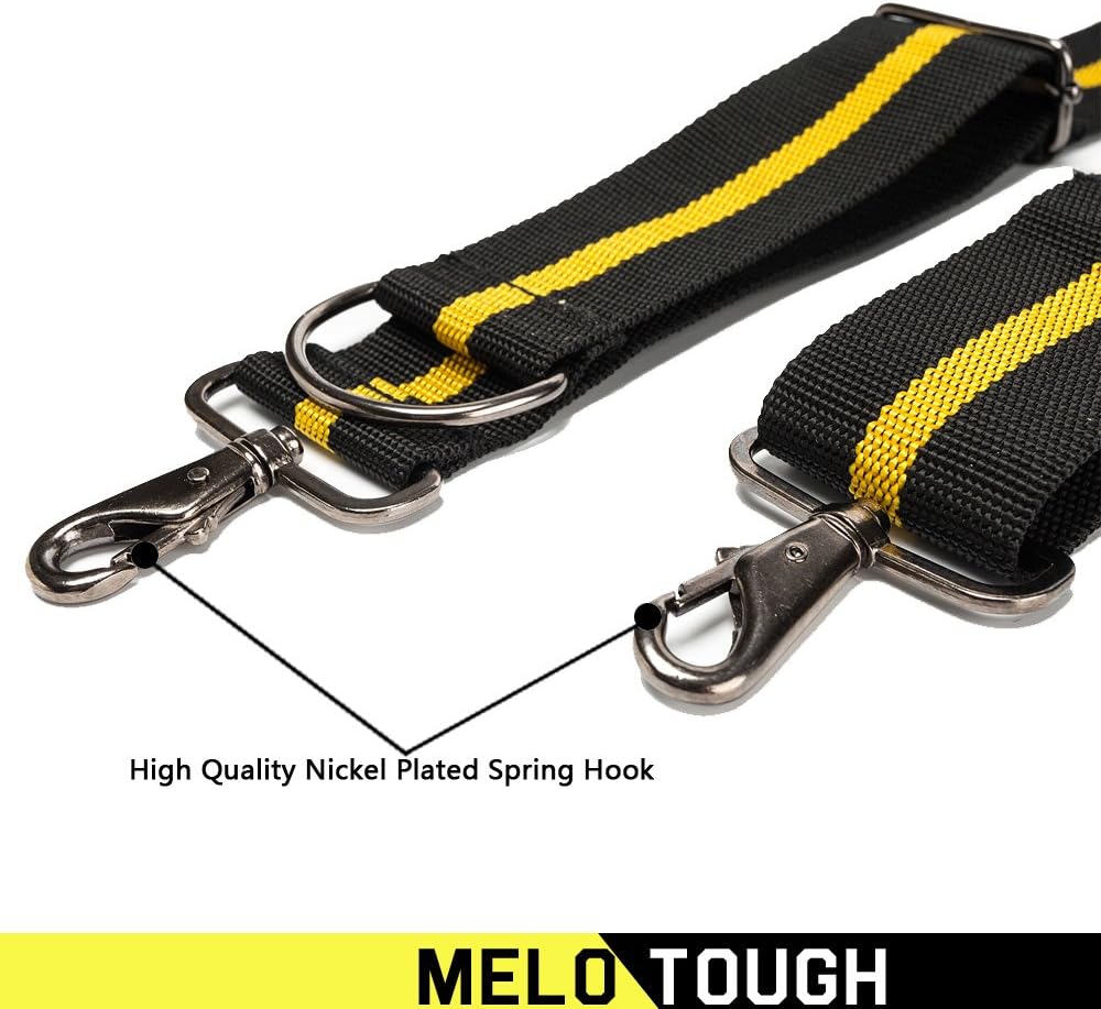 Melo Tough Suspenders Tool Belt Suspenders with Large Moveable Phone Holder, Pencil Holder, Adjustable Size Padded Suspenders (Yellow) - - 