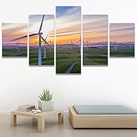 SIGNWIN 5 Panel Canvas Wall Art Windmills for Home Decorations Ready to Hang - 60
