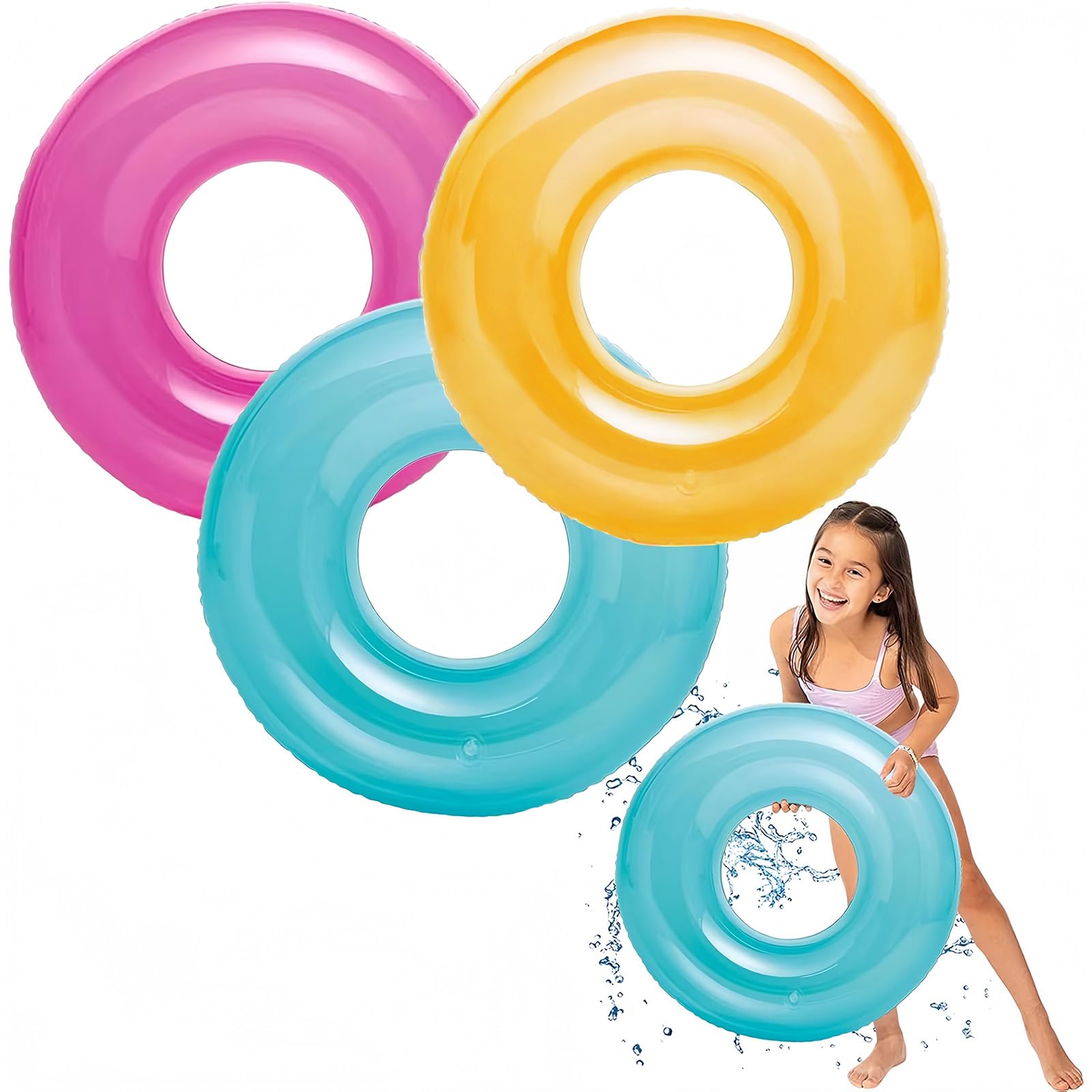 Inflatable Pool Floats Swimming Rings Tubes for Kids Adults,3pcs 76cm Kids Rubber Ring for Swimming,Inflatable Wheel Pool Tube Raft Swim Ring Floaties for Kid Swimming Pool Summer Beach Water Party