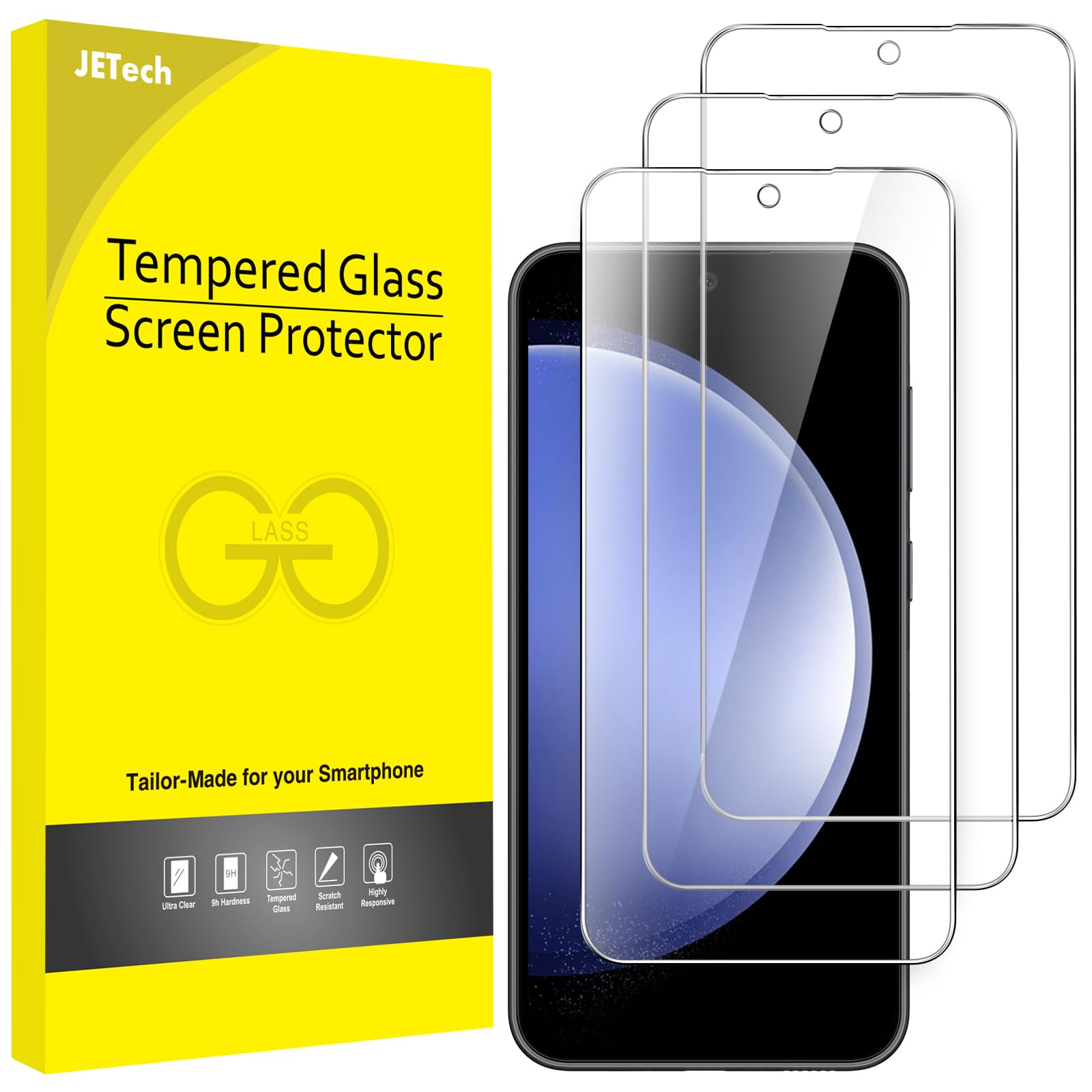 Photo 1 of JETech Screen Protector for Samsung Galaxy S23 FE 6.4-Inch, Fingerprint Compatible, Tempered Glass Film, HD Clear, 3-Pack