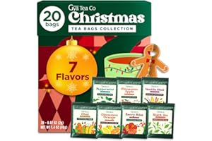 Gya Tea Co Christmas Assorted Tea Bags Variety Pack - 20 Bags 7 Seasonal Flavors - Caffeinated & Caffeine Free Holiday Tea Sampler Gift Set Box - Easy Brew, Natural Ingredients, Enjoy Hot or Iced