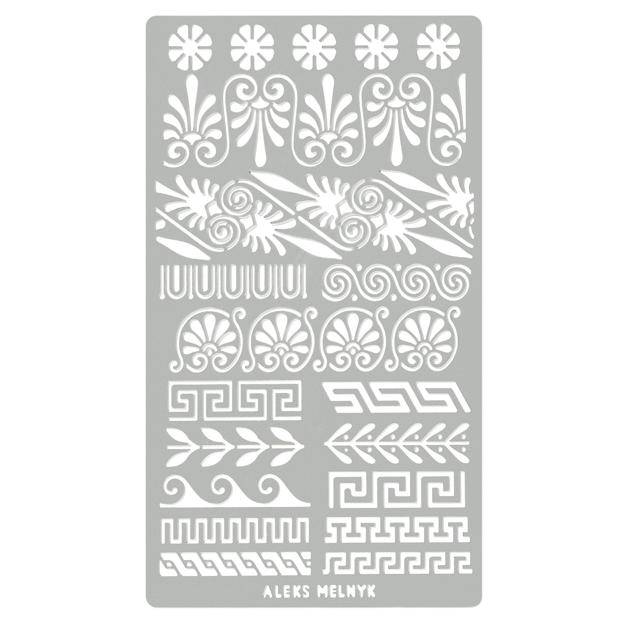 Aleks Melnyk No.36.3 Metal Journal Stencil, Greek Key, Border, Meander, Ornaments, Stainless Steel Stencil, Template Tool for Wood Burning, Pyrography and Engraving, Bullet Journaling, Crafting, DIY