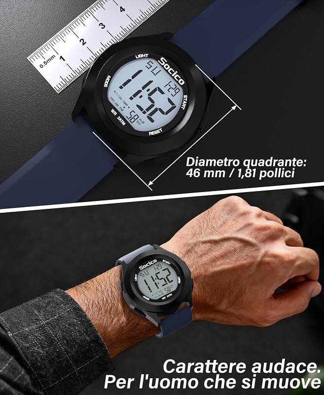Orologio Digitale Da Uomo, Sportivo, Militare, Impermeabile, Cronografo, Per Uomo, Con Illuminazione A Led, Sveglia, Data, Sport,Blu — foto 2 di 6