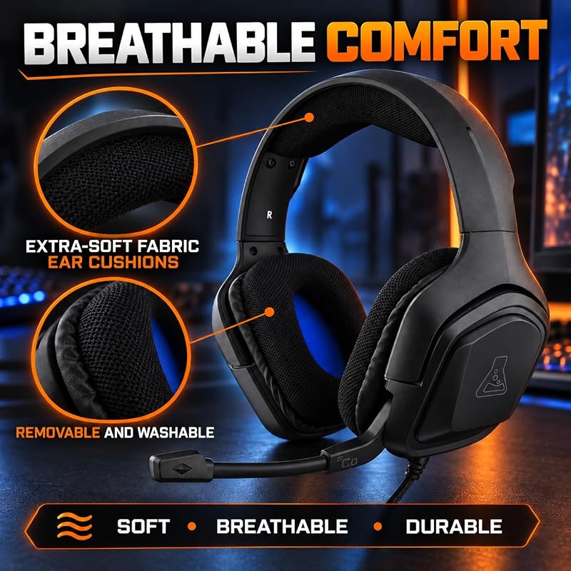 Auriculares Korp Cobalt Gaming - Auscultadores estéreo, ultraleves, auscultadores com microfone, entrada de 3,5 mm para PC, PS4, PS5, Xbox One, Mac, Tablet PC, Switch, Smartphone (preto)