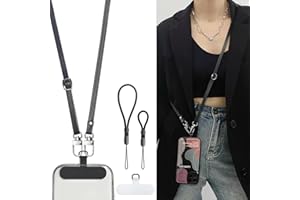 BFSD·DM Crossbody Phone Strap with 2 Pads, Leather & Adjustable Finger Strap - Compatible with Most Smartphones (Black)