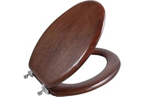 Angel Shield Durable Wood Veneer Natural Toilet Seat Metal Hinged Easy Clean Anti-scratch American Standard(Elongated,Dark Walnut)