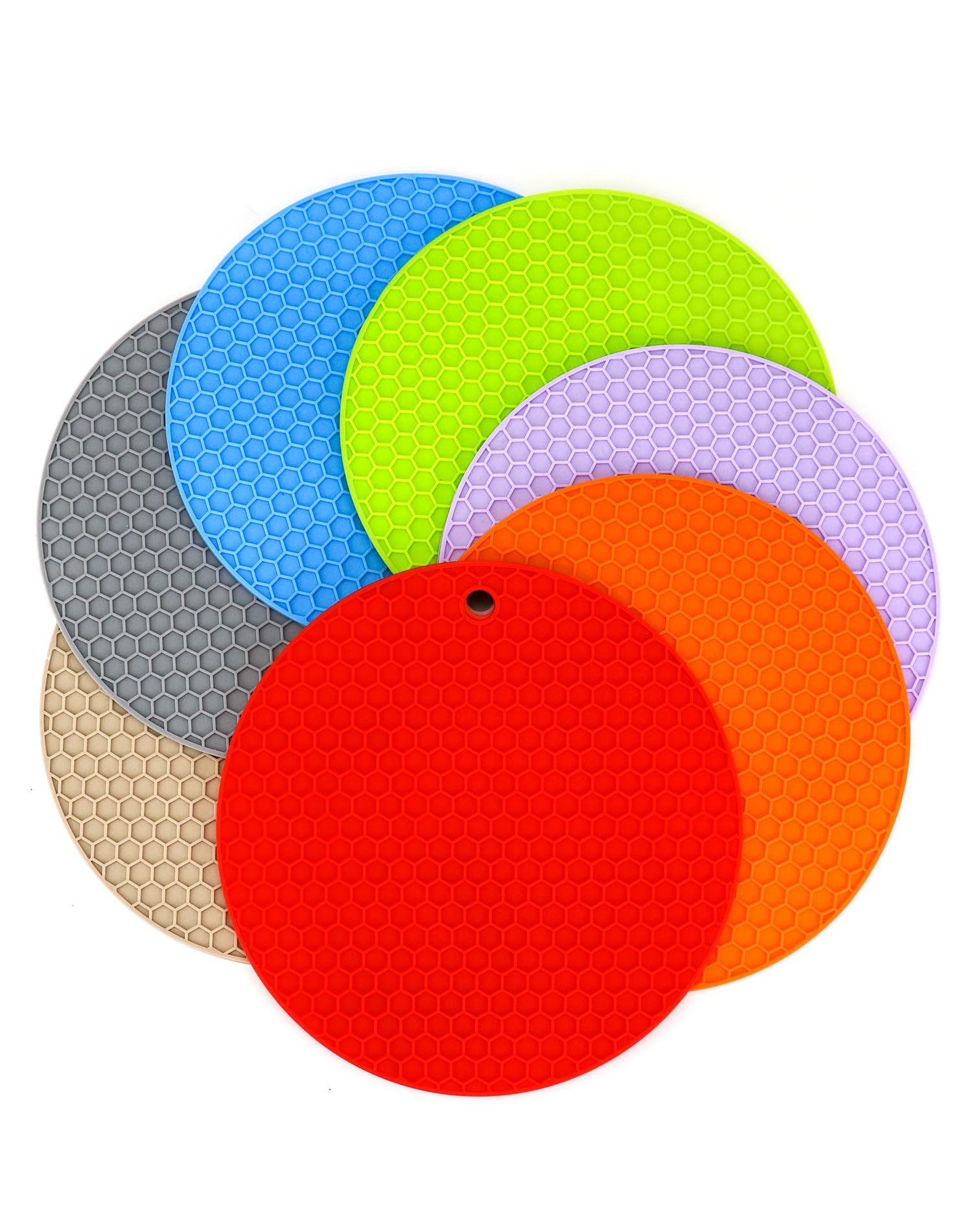 QWORK® 7-Piece Heat Resistant Coaster Set, Silicone Trivets, Round, Multi-Colored, 18 x 0.3 cm