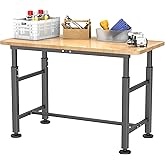 EVERHANGER Workbench for Garage, Heavy Duty Adjustable Height Work Table | Rubber Wood Top Workstation for Workshop, 47.5 x 23.5 Inch