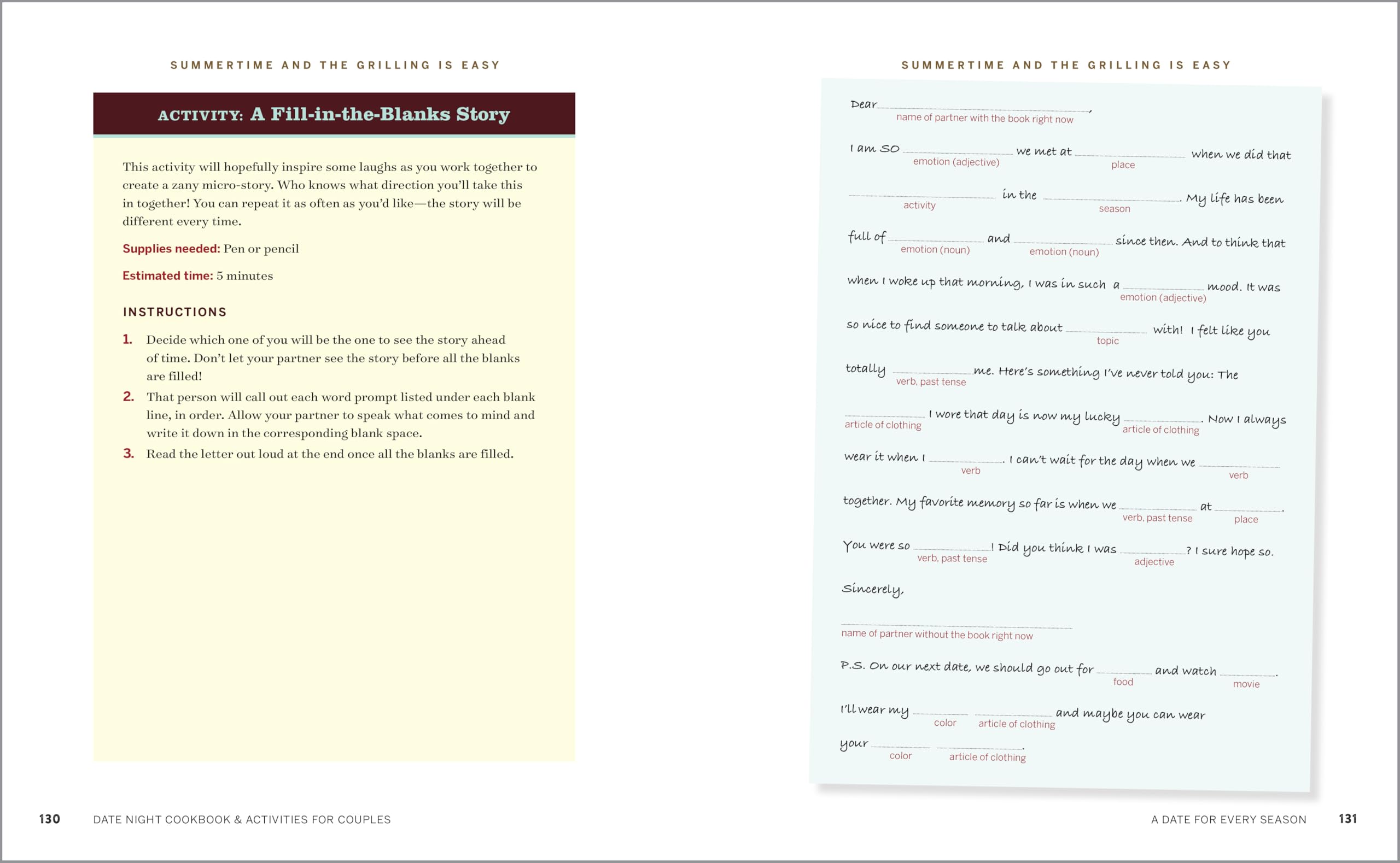 Date Night Cookbook and Activities for Couples: Recipes and Games for a Romantic Night In