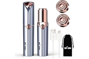 Facial Hair Remover for Women's Face Chin Lip Mustache Neck Armpit Peach Fuzz, Gurelax Electric Painless Hair Removal Device with 2 pc Extra Replacement Heads&Velvet Pouch